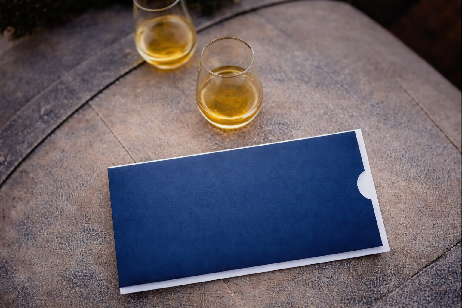 Close-up of oak grain with neatly arranged provenance documents